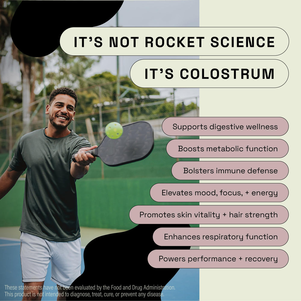 MOOVE colostrum capsules bottle label close-up highlighting grass-fed Dutch sourcing.