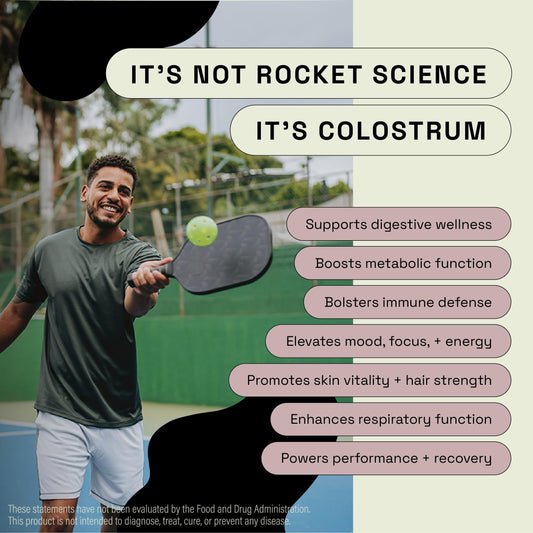 MOOVE colostrum capsules bottle label close-up highlighting grass-fed Dutch sourcing.