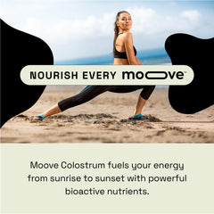 MOOVE colostrum powder poured into glass showing smooth mixability
