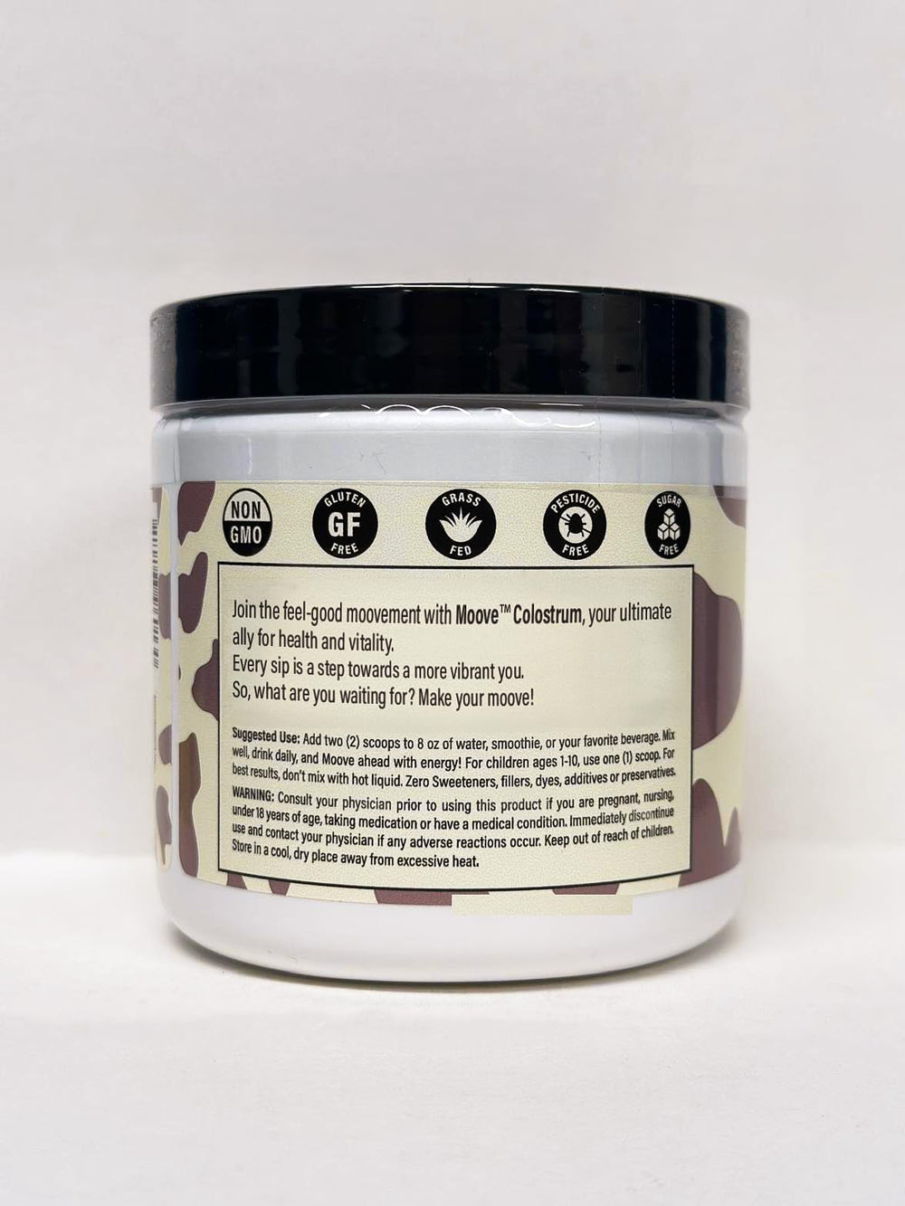 MOOVE Colostrum powder blends into coffee or smoothies for convenient daily nutrition.