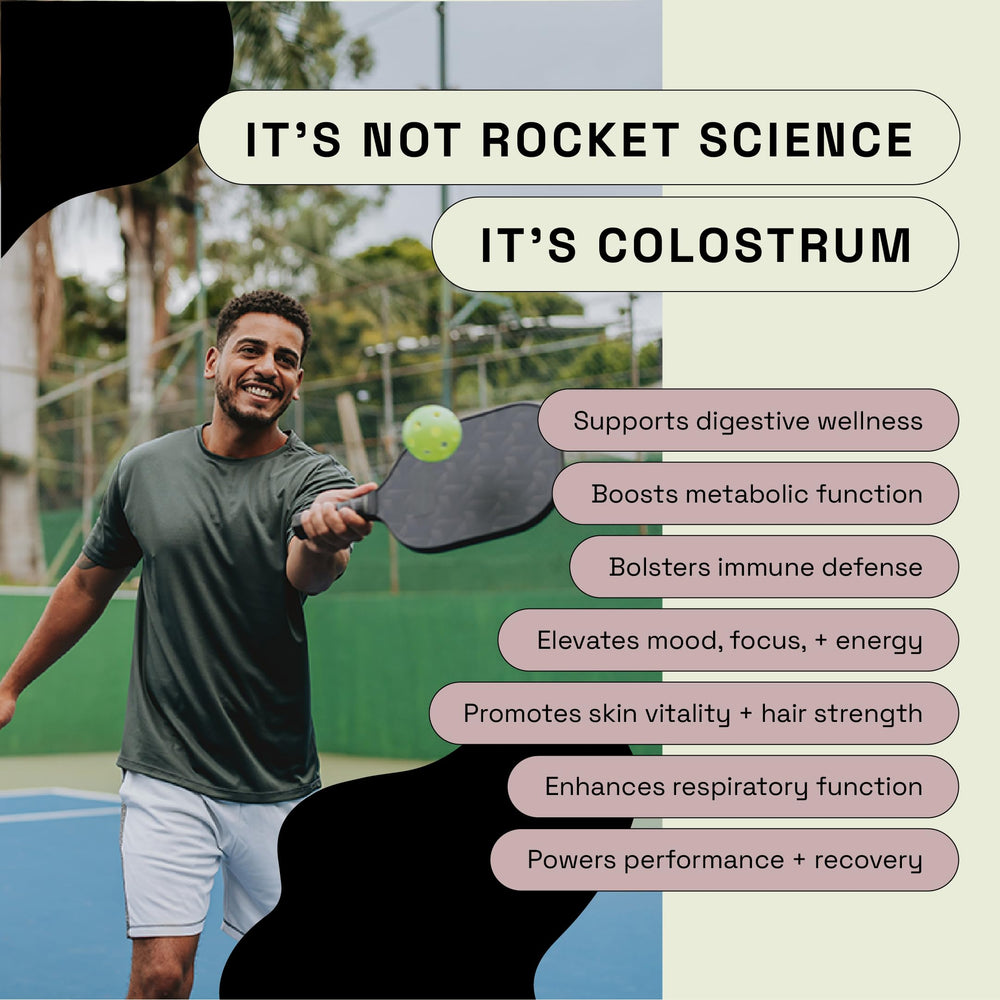 MOOVE Gut-friendly colostrum powder swirls easily into smoothies or yogurt.