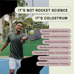 MOOVE Gut-friendly colostrum powder swirls easily into smoothies or yogurt.