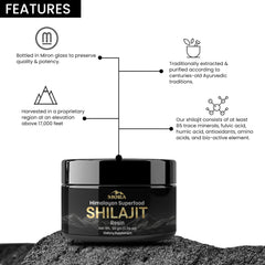 MORA IMPEX Shilajit Resin glass bottle highlights premium packaging.