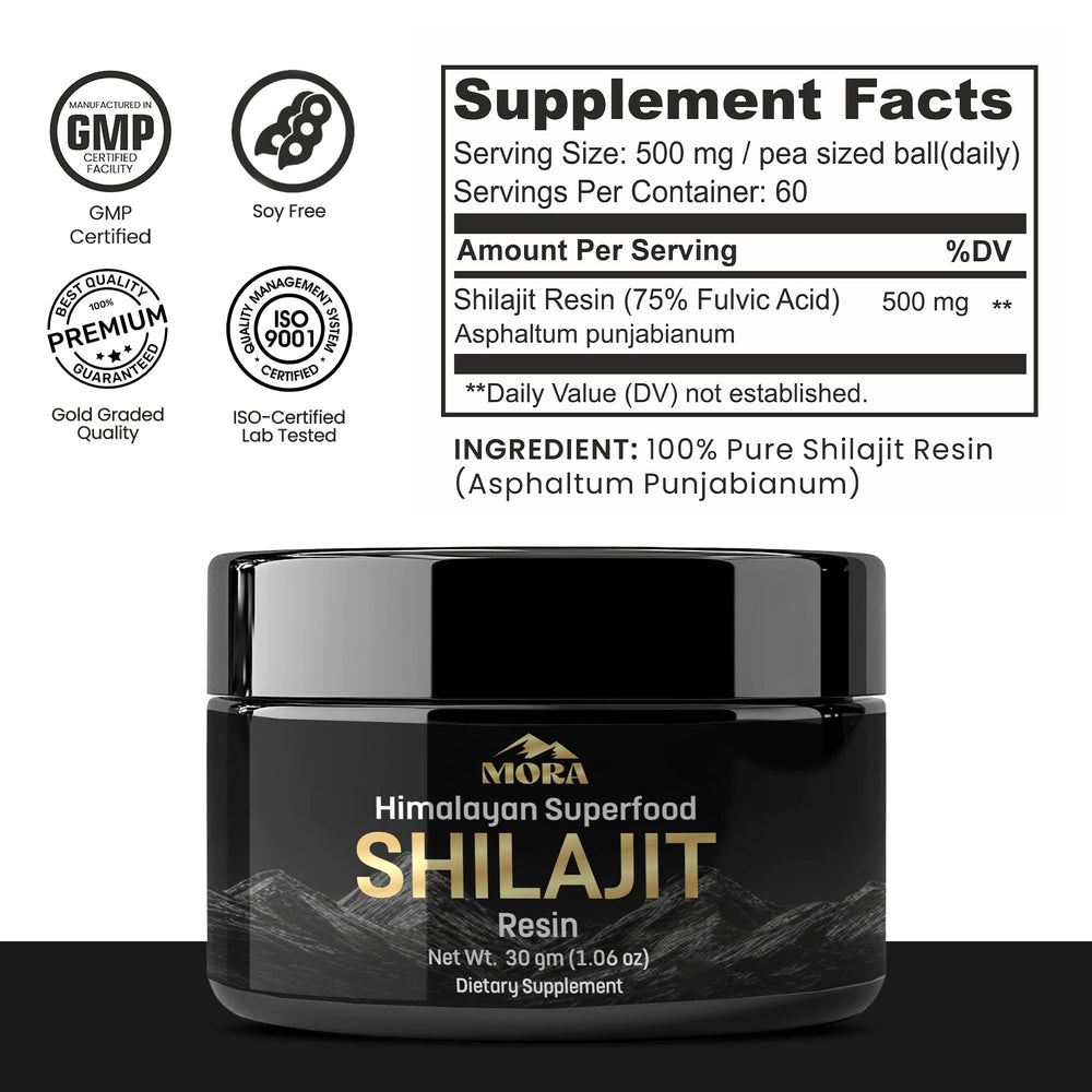 MORA IMPEX Shilajit Resin pack illustrates portable wellness option.