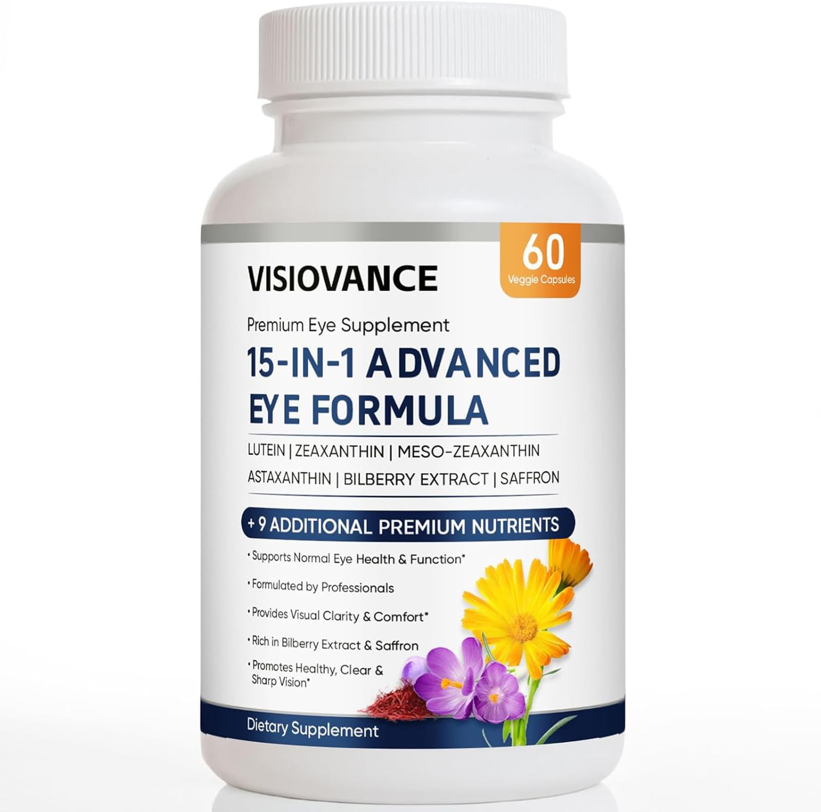 MORANDEE VisioVance bottle front promoting daily eye support.
