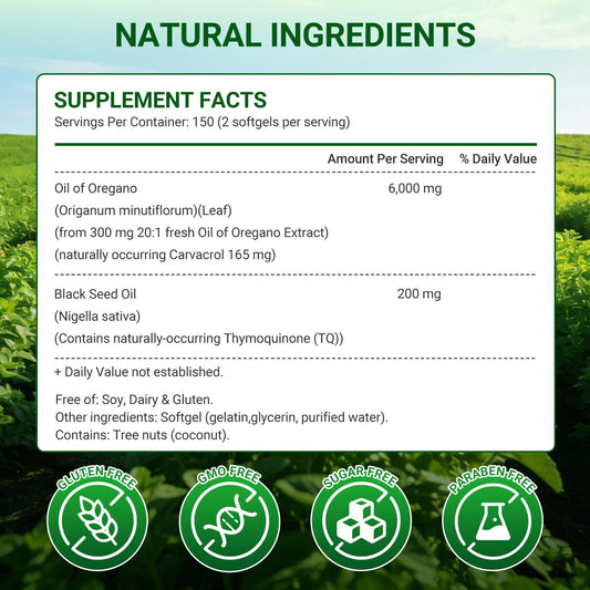Close-up of Moravax oregano oil softgels showing high potency blend