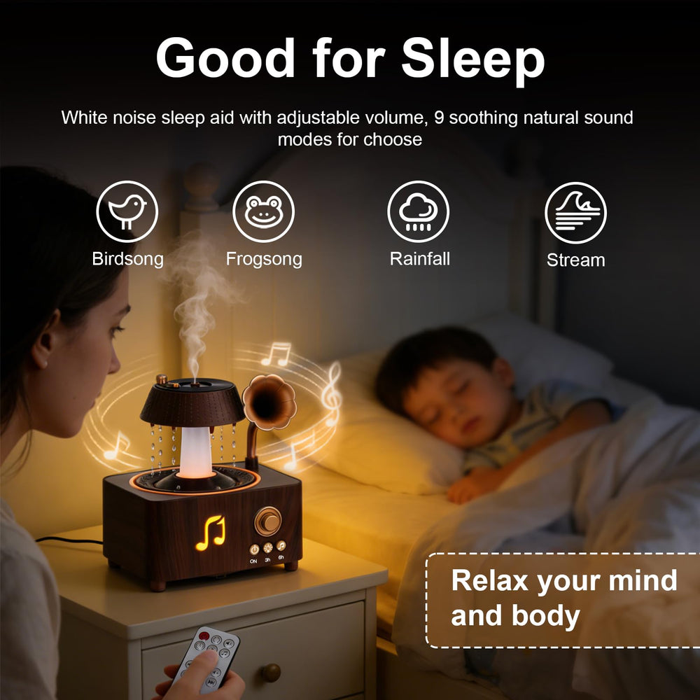Mor bou Raindrop diffuser shows 7-color LED lights for calming ambiance.