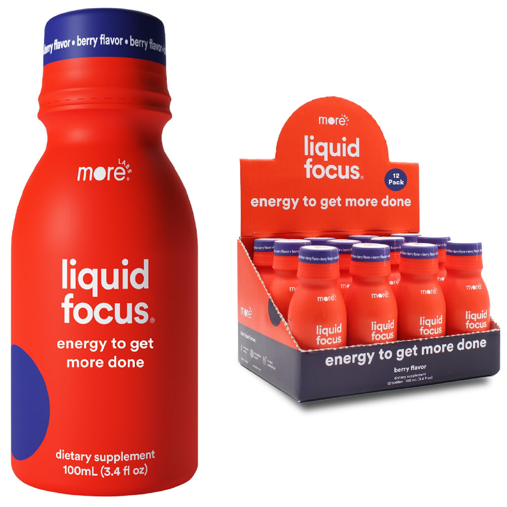 More Labs Liquid Focus bottle front view for a clean energy boost.