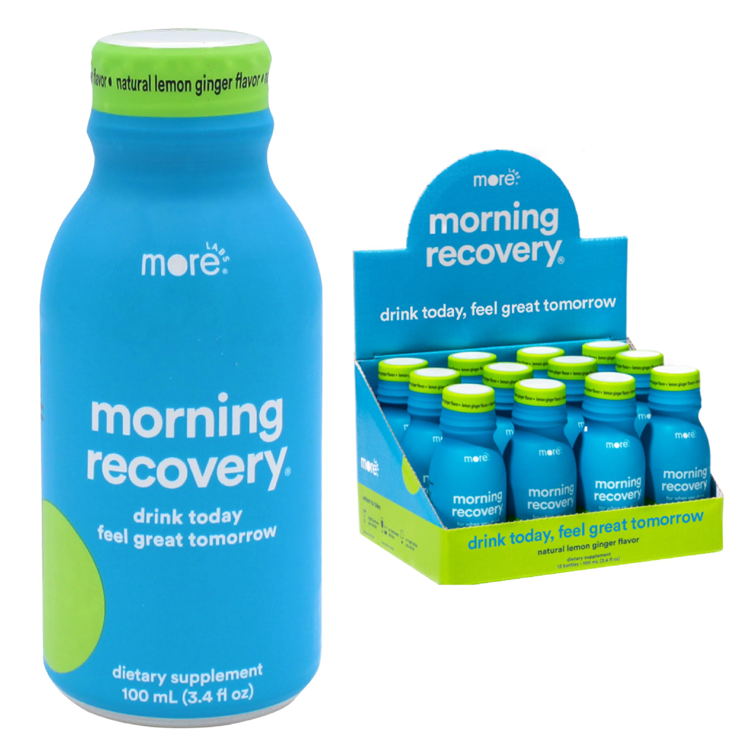 More Labs Morning Recovery bottle front shows hydration support after drinking.