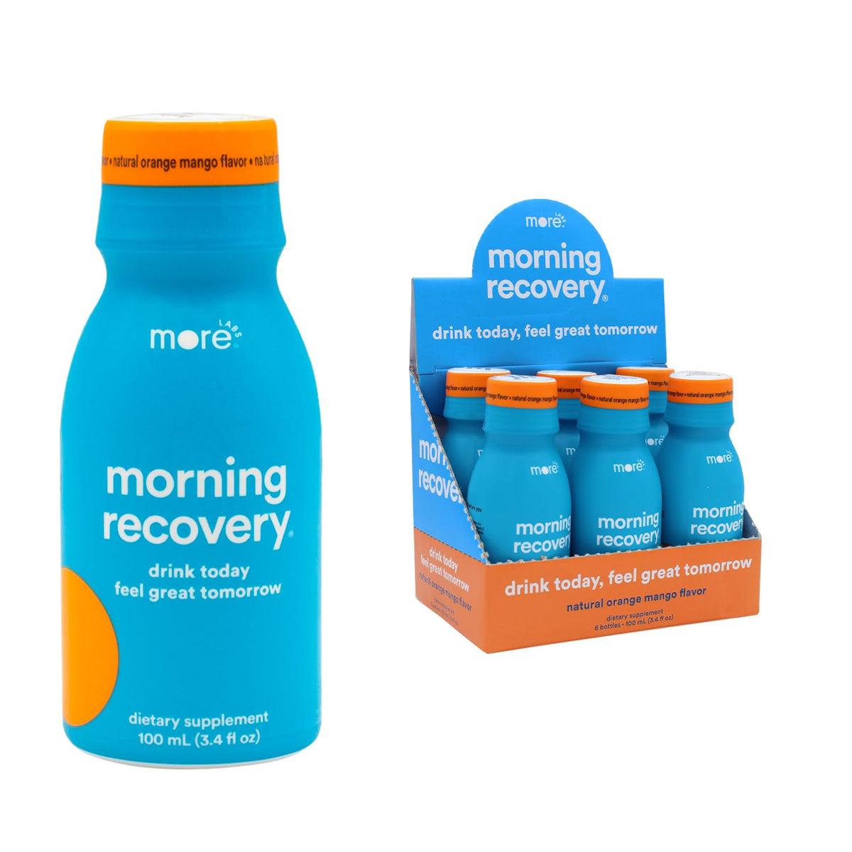 More Labs Morning Recovery bottle being poured, ready-to-hydrate after drinking