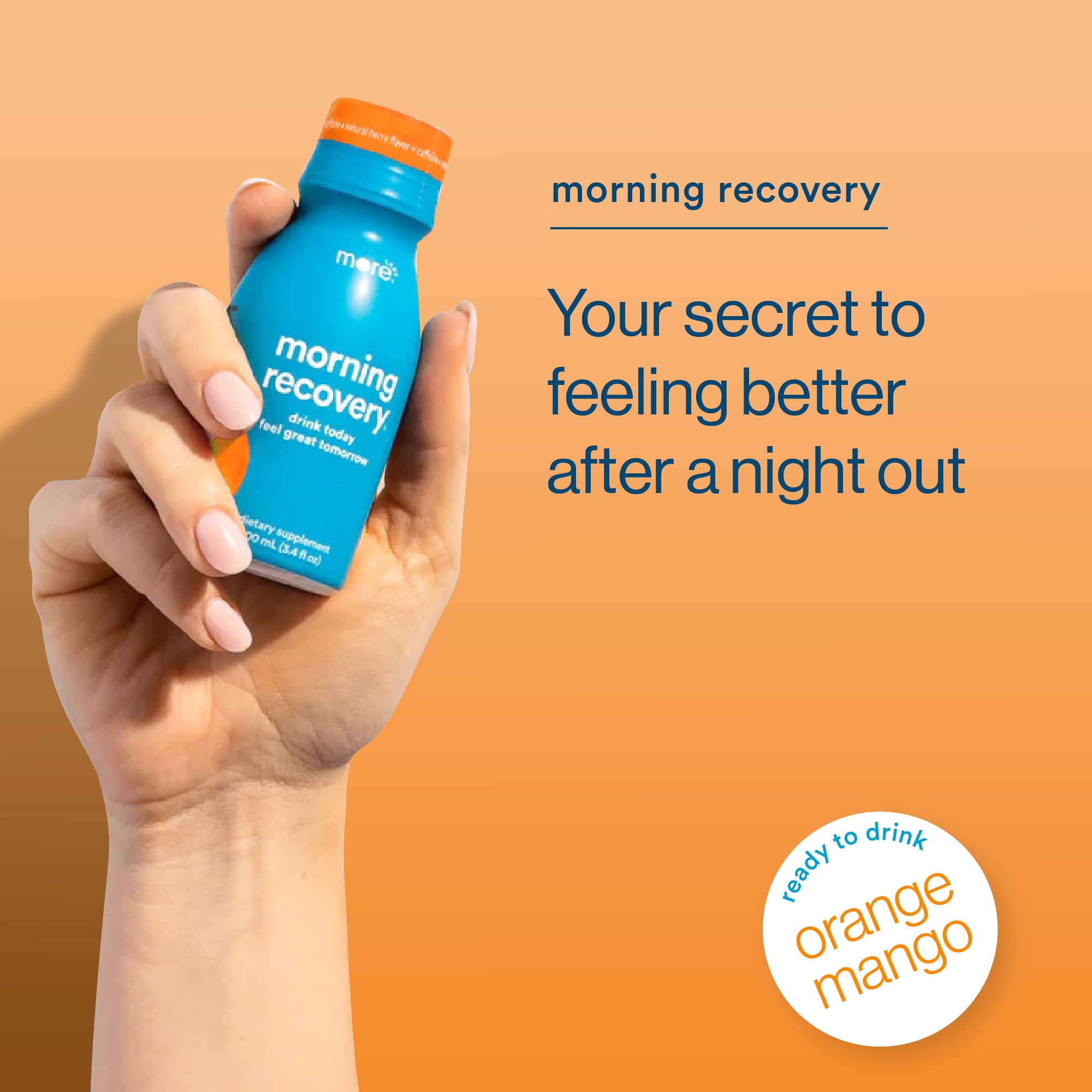 More Labs Morning Recovery bottle pour demonstrates convenient single-serve design.