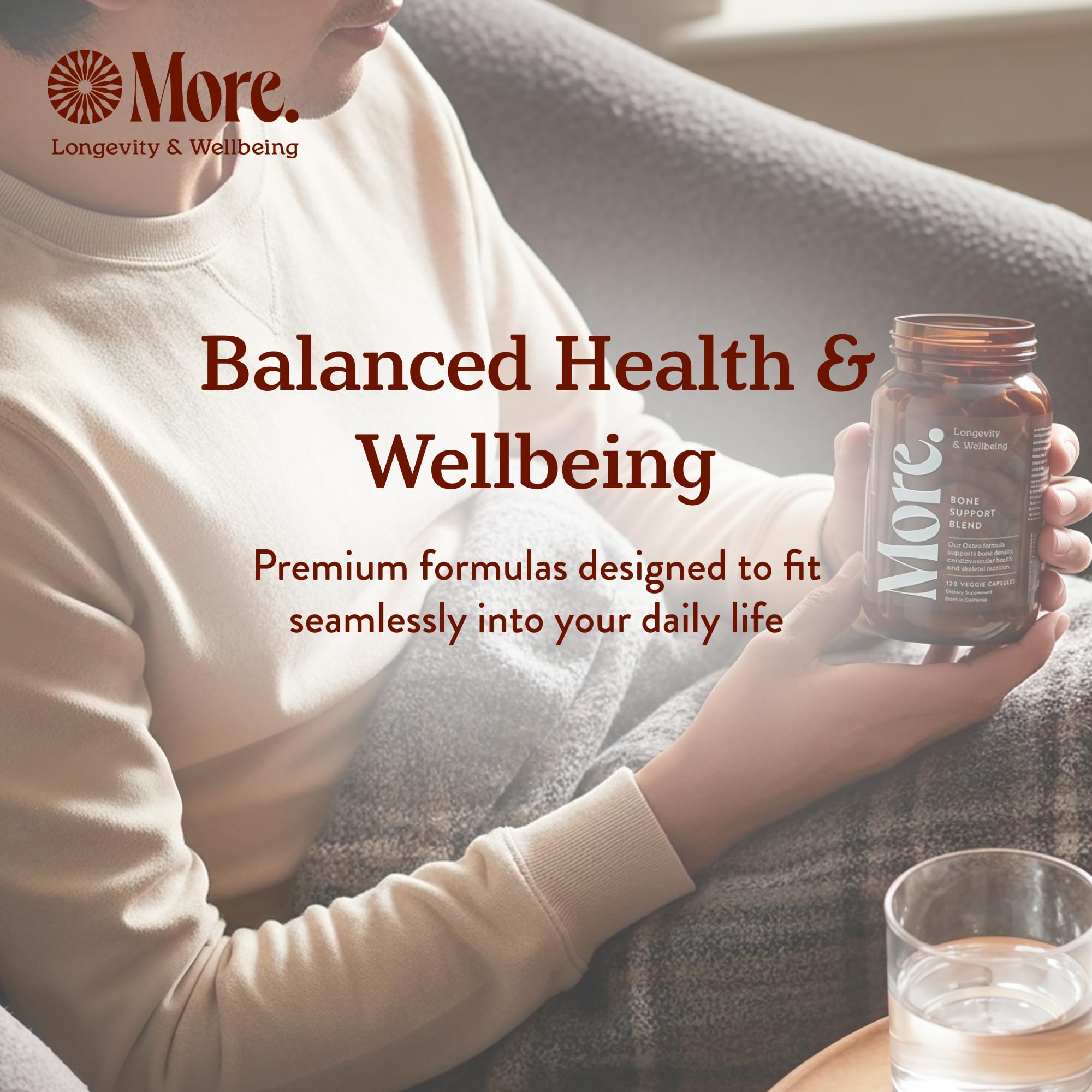 More Longevity & Wellbeing four-capsule daily dose reminder promotes consistent use.