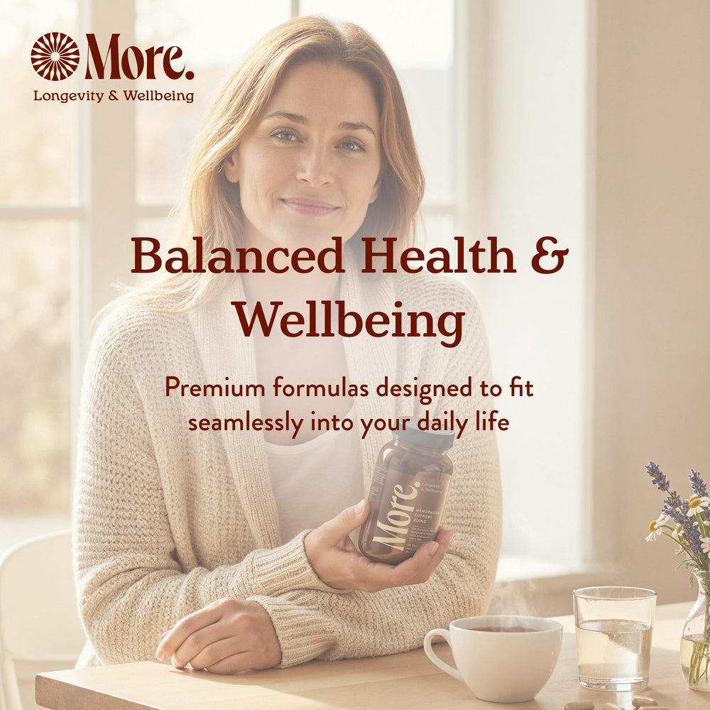 More. Longevity & Wellbeing routine setup showing a simple daily regimen.