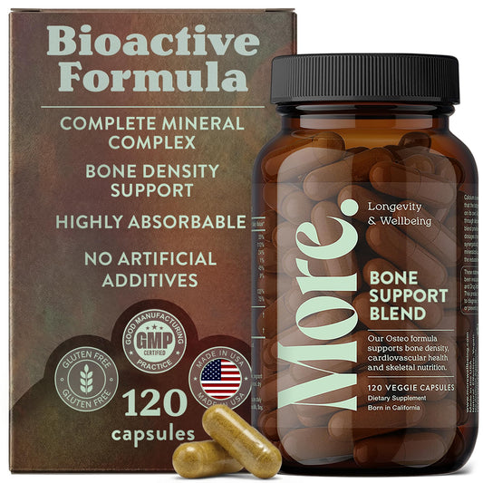 More Longevity & Wellbeing premium calcium bottle promotes bone support with a clean label.