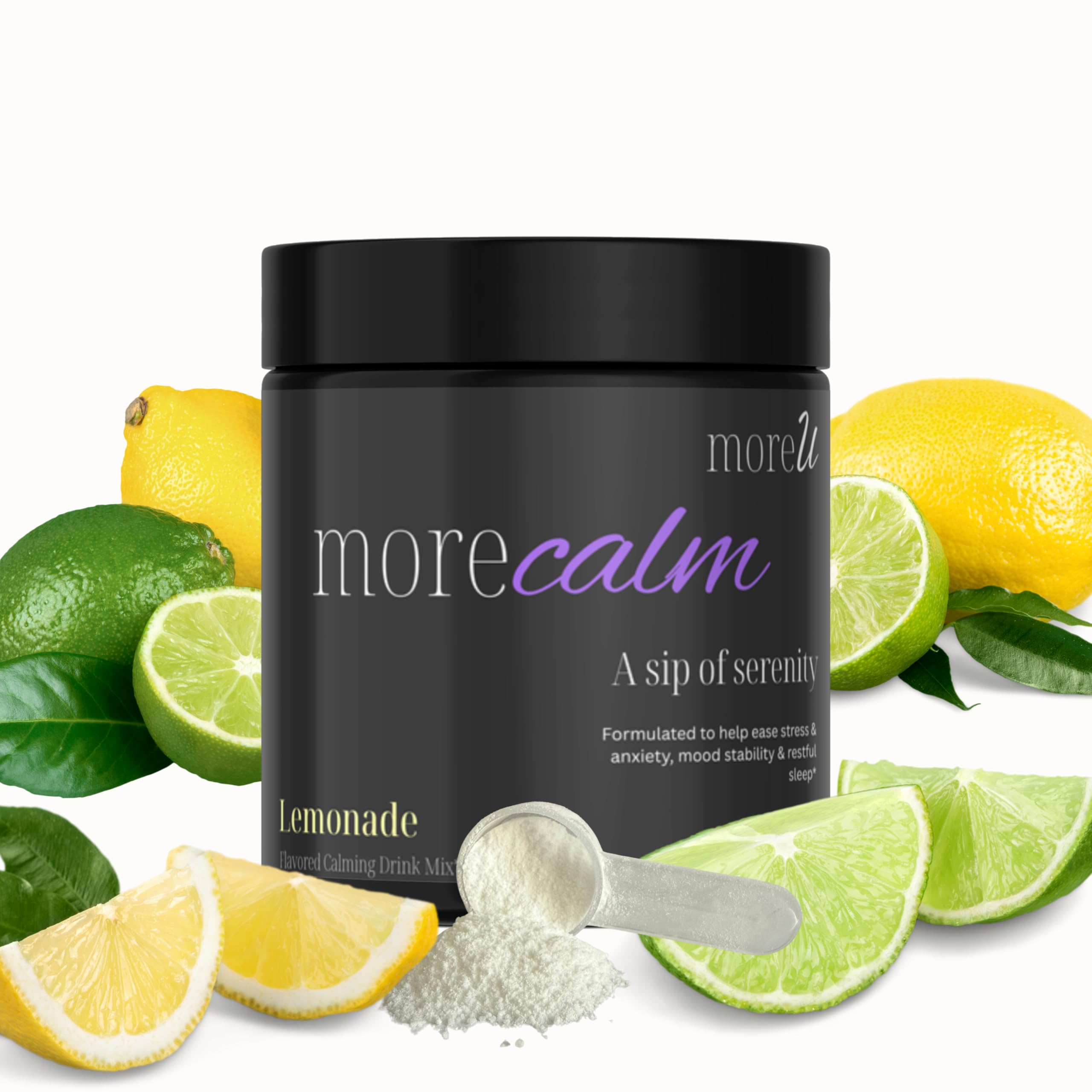 MoreCalm lemonade powder mix jar for calmer evenings and restful sleep