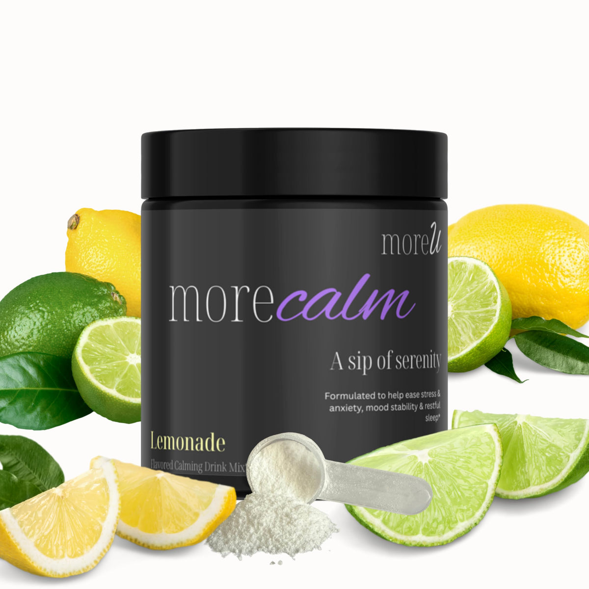 MoreCalm lemonade powder mix jar for calmer evenings and restful sleep