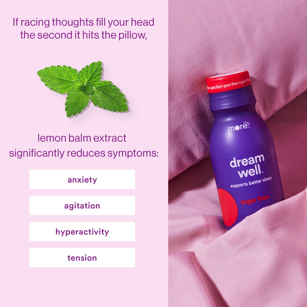 Glass by bedide with Dream Well suggesting simple nightly routine