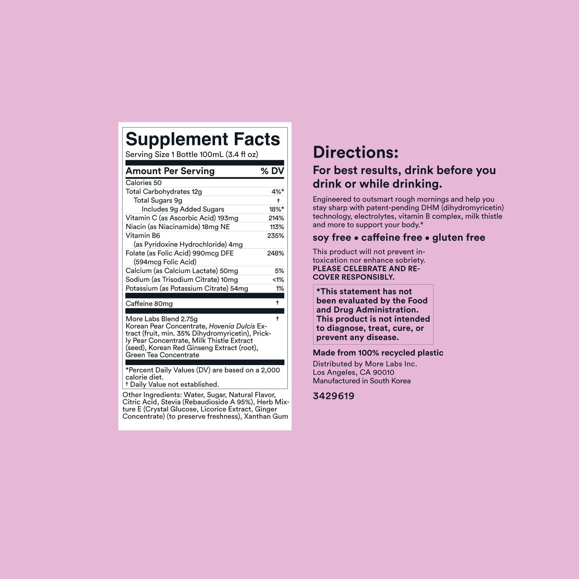 More Labs Morning Recovery berry flavor image conveys refreshing taste after drinks.
