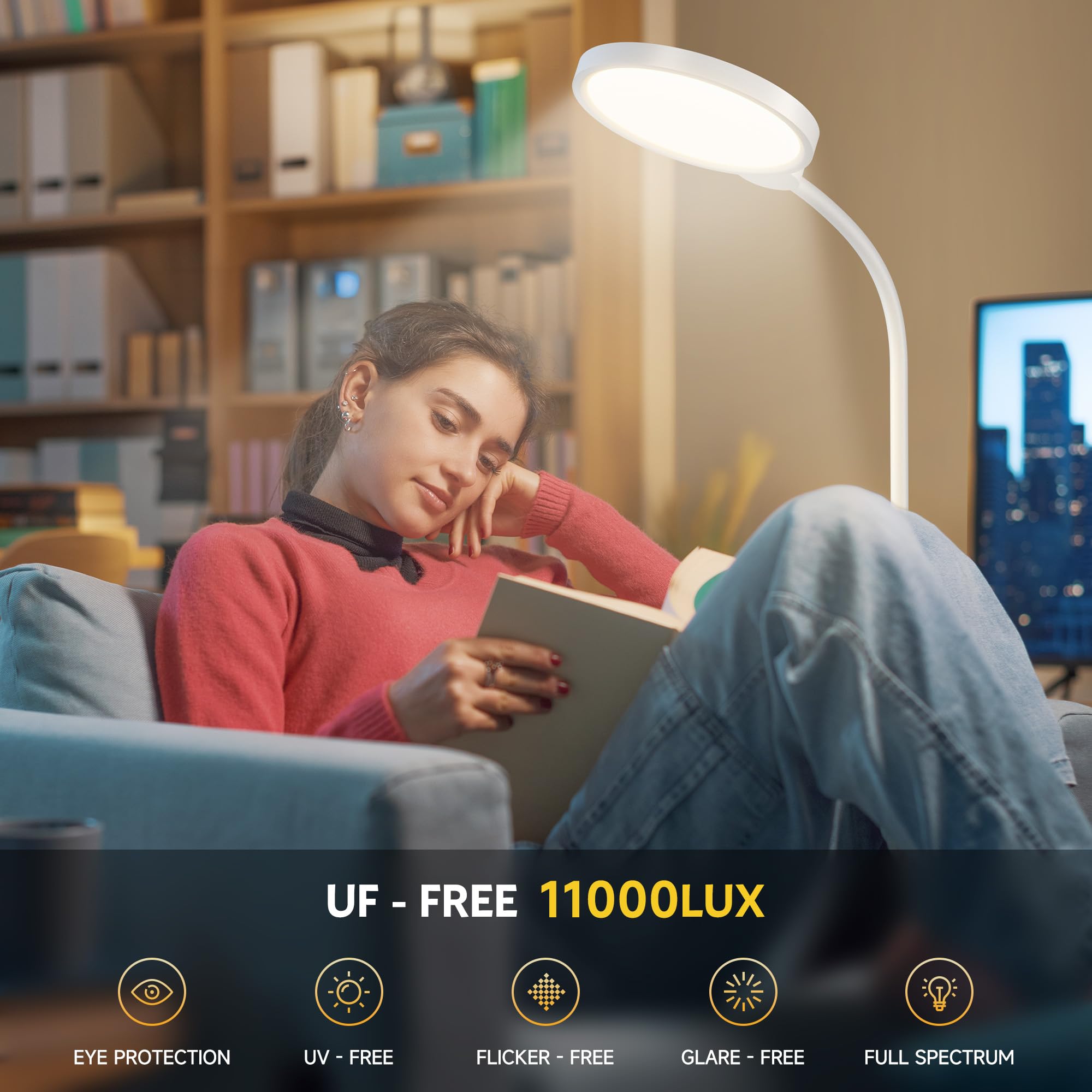 Morfone Happy Light Therapy Lamp remote-control close-up highlighting easy adjustments