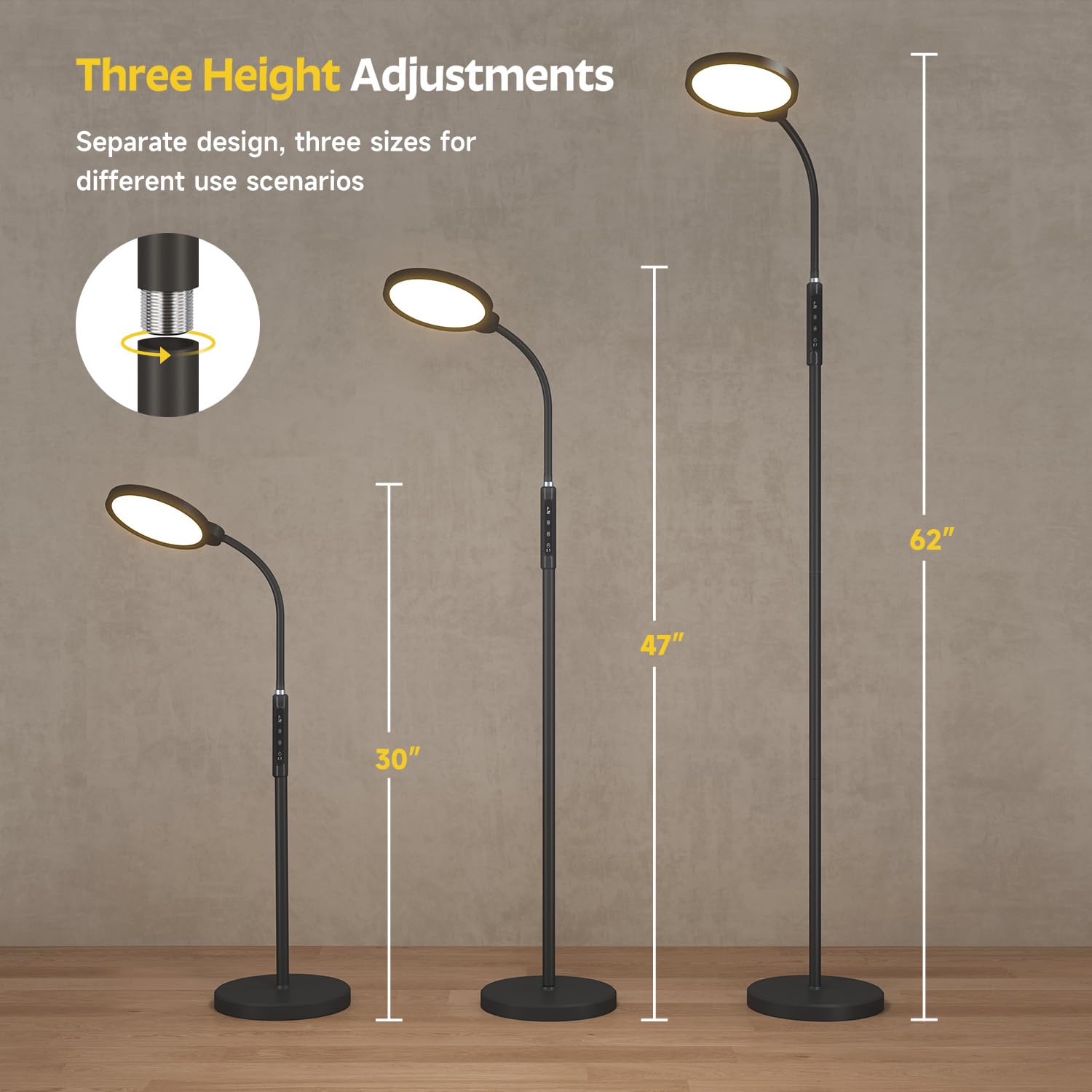 Morfone floor lamp in a cozy bedroom with mood lighting
