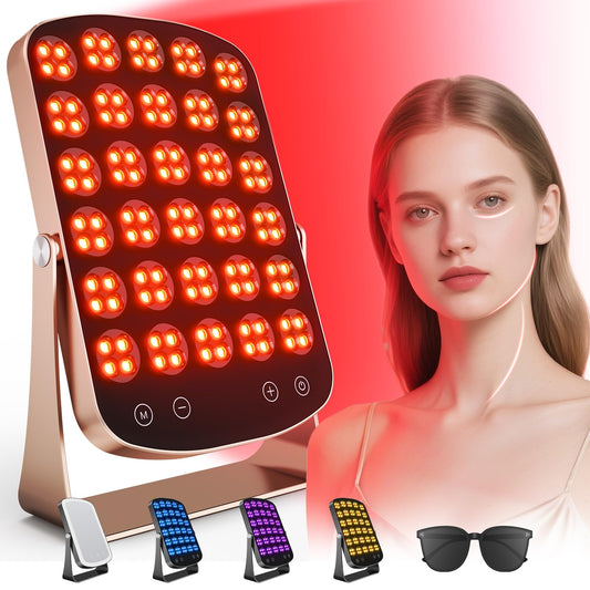Morfone red light panel on desk for at-home therapy sessions and skincare routines.
