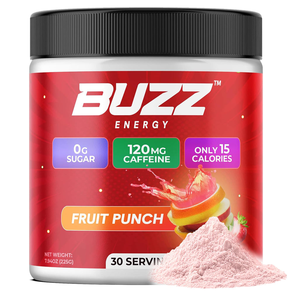 Morning Buzz 30-servings jar with lid close-up.