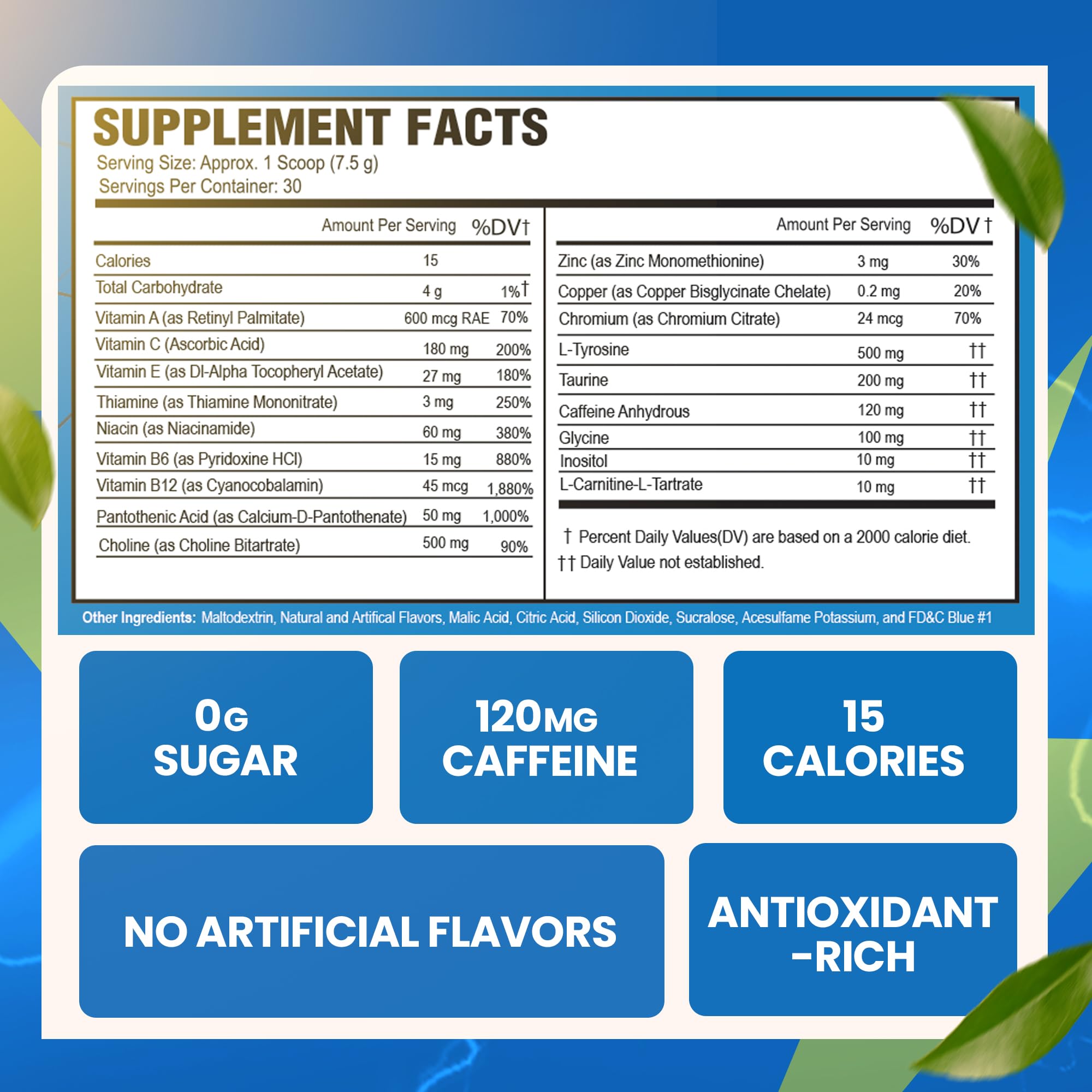 Morning Buzz 30 servings packaging shows vegan, sugar-free energy