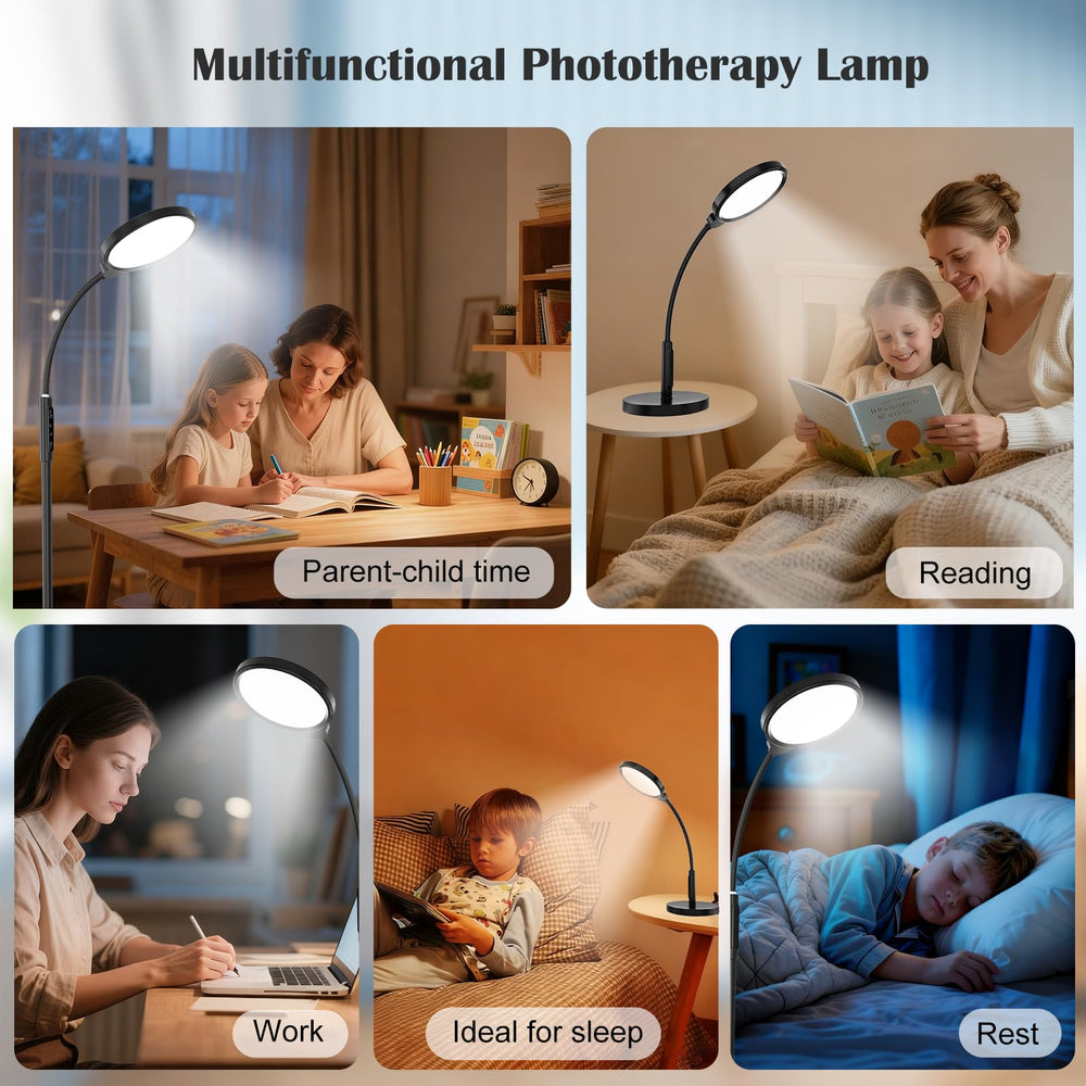 Morpholife lamp in bedroom scene for calm, bright ambiance.
