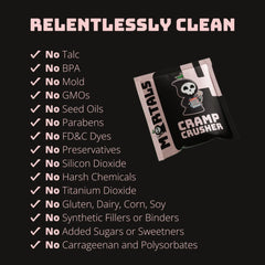 Mortals Cramp Crusher label closeup highlights vegan and gluten‑free