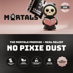 Mortals Cramp Crusher vegan non‑GMO badge on packaging