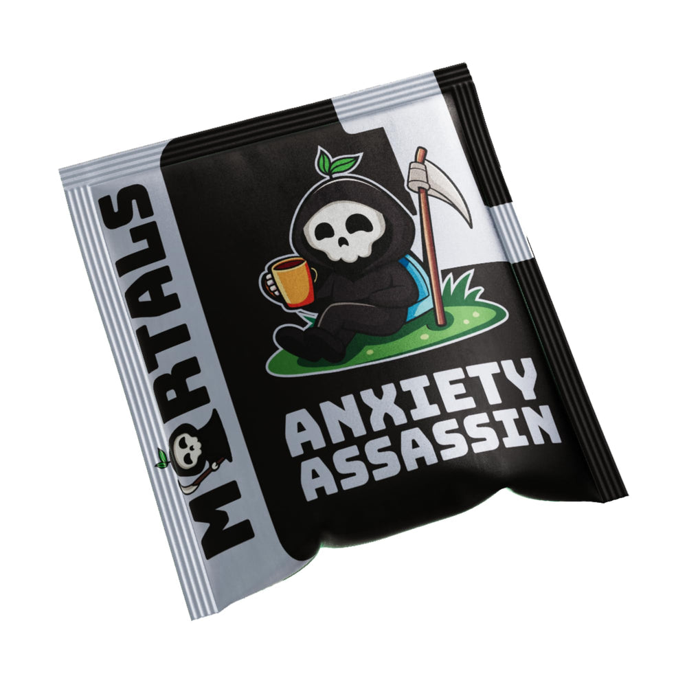 Mortals Mental Balance single-serve pouch for on-the-go calm and clarity.