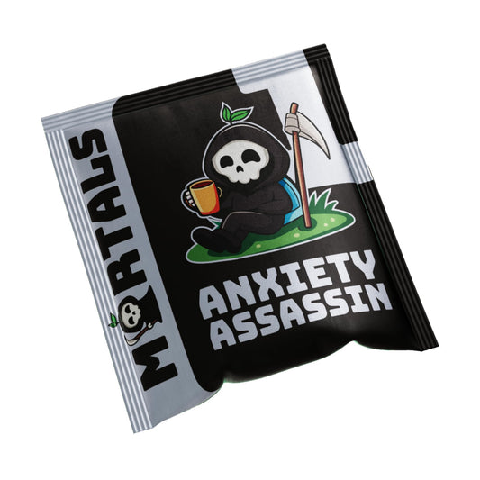 Mortals Mental Balance single-serve pouch for on-the-go calm and clarity.