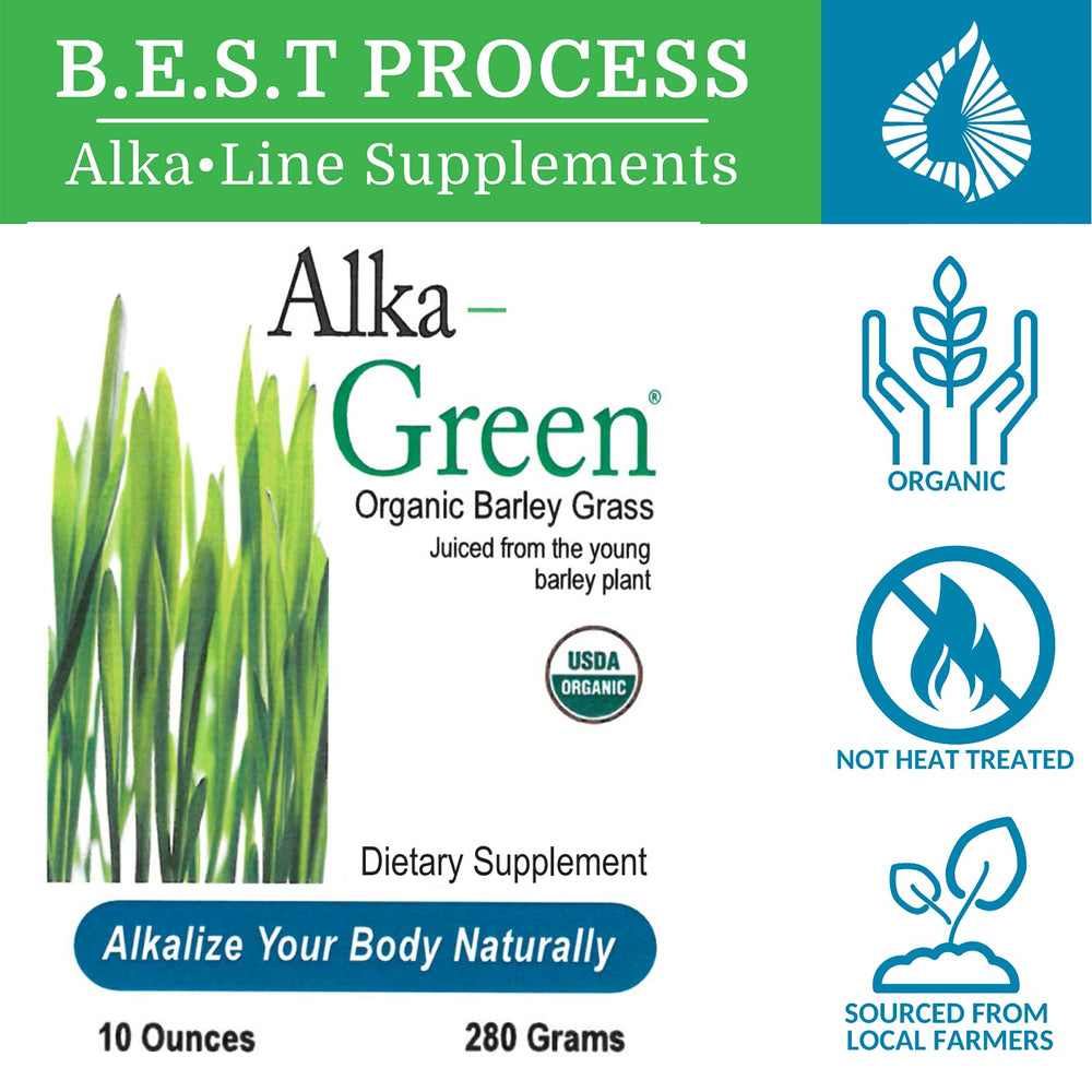 Morter HealthSystem barley grass powder with scoop, highlighting bioavailable nutrients.