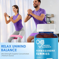 MOSEA ELEMENTS Ashwagandha Gummies joyful consumer enjoying focus.