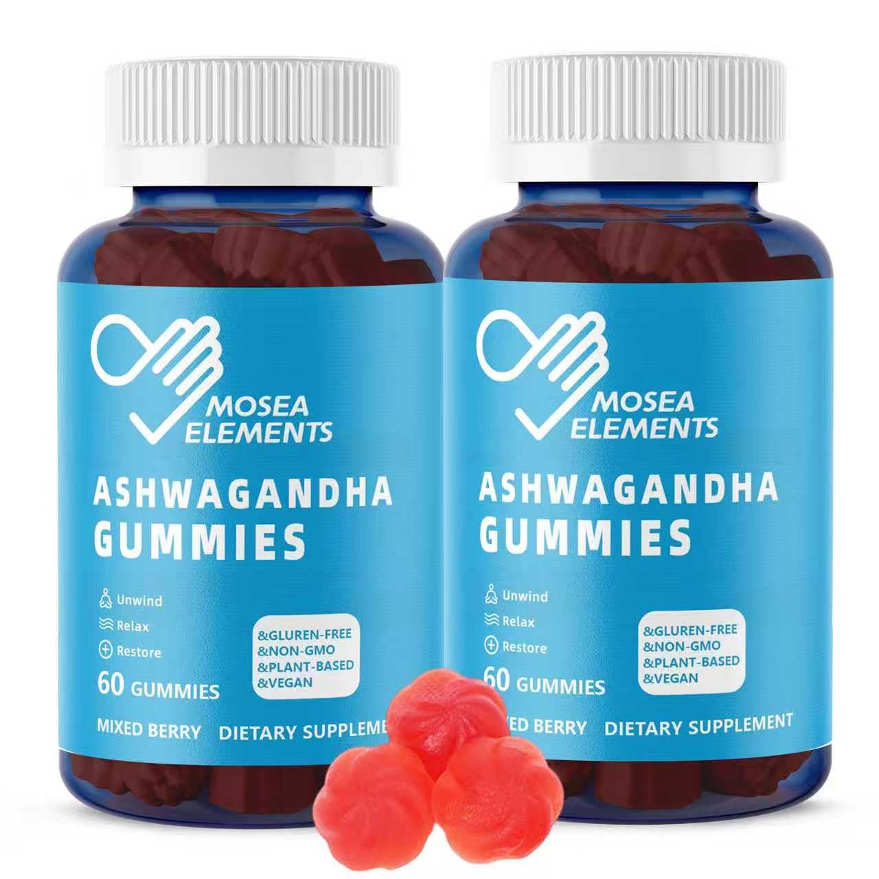 MOSEA ELEMENTS Ashwagandha gummies berry bottle for daily calm and focus