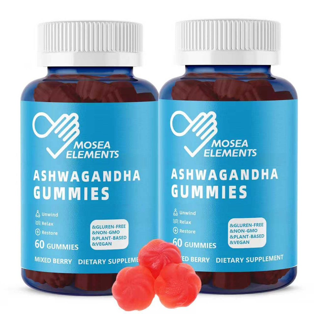 MOSEA ELEMENTS Ashwagandha gummies berry bottle for daily calm and focus