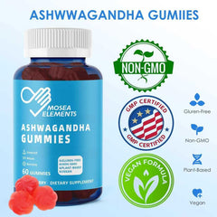 MOSEA ELEMENTS Ashwagandha gummies berry closeup showing texture and flavor