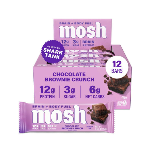 MOSH Chocolate Brownie Keto Bar: rich texture and high protein for sustained energy.