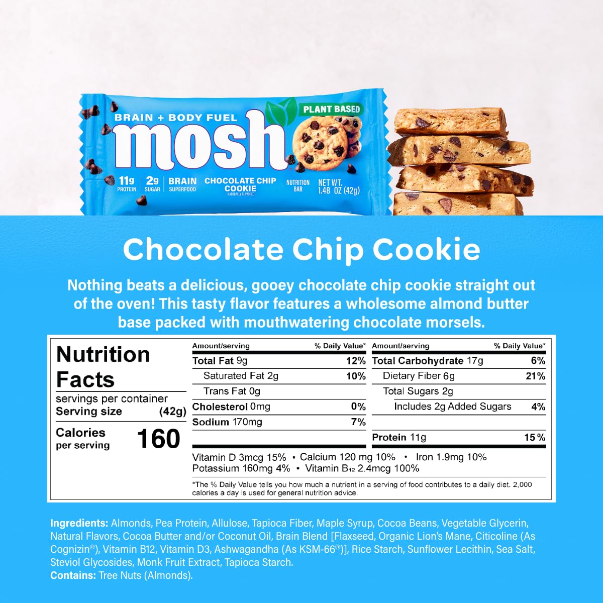 Close-up of MOSH bar showing gooey texture and chocolate chips.