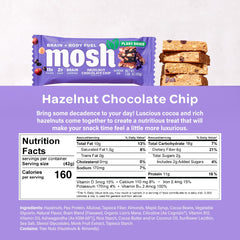 Close-up of MOSH hazelnut chocolate chip bar highlighting creamy texture.