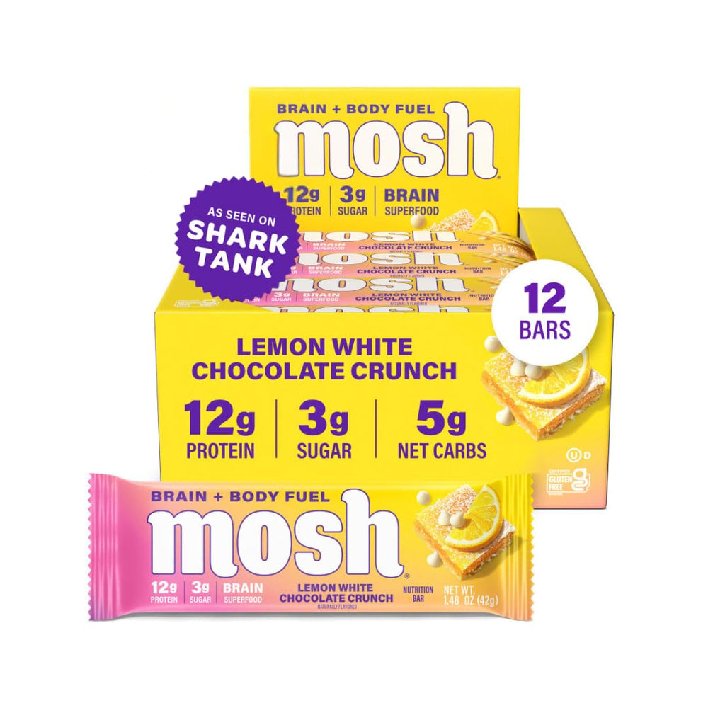 MOSH Lemon White Chocolate Keto Bar Pack is a protein-rich, low-sugar snack option.