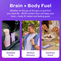 MOSH Peanut Butter Crunch nutrition panel highlights low sugar and high protein