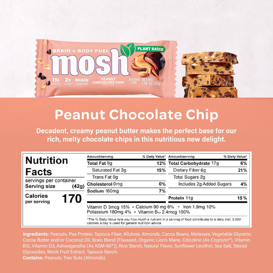 MOSH bar cross-section reveals creamy peanut butter with chips