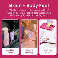 MOSH Raspberry White Chocolate Crunch bar in gym bag after workout