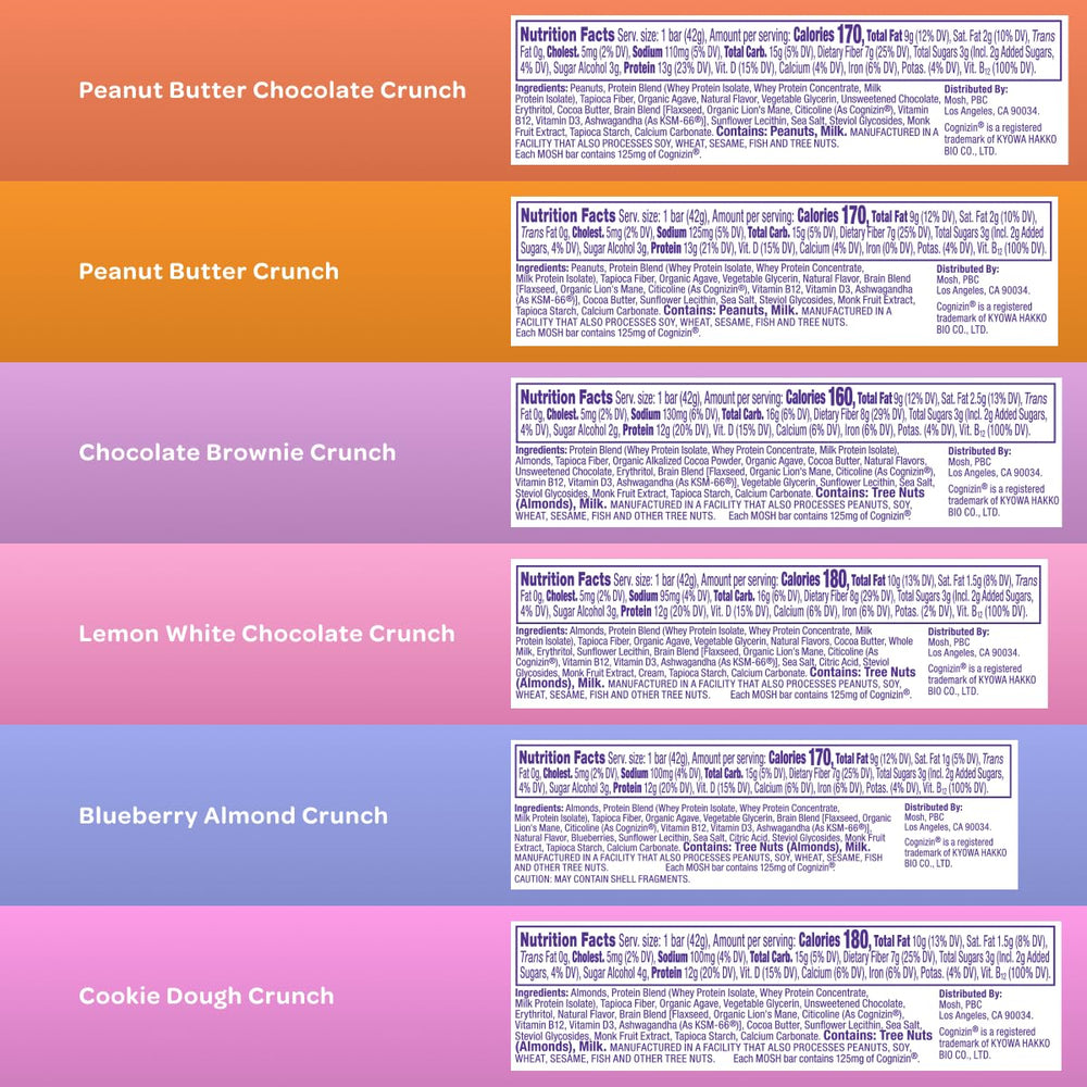 MOSH keto bars close-up highlighting packaging and nutrition.