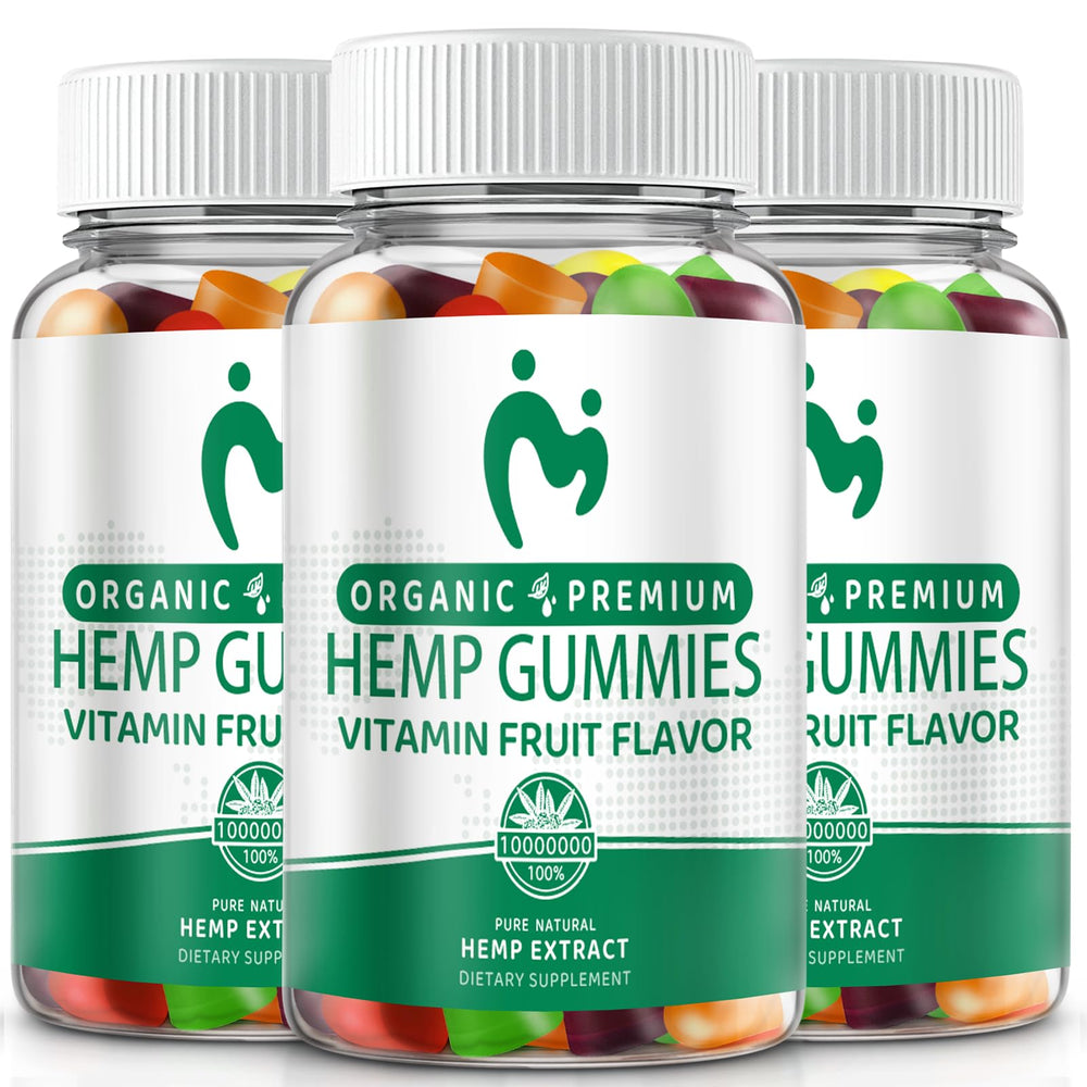 MOSRAY Hemp Gummies 3-pack packaging highlights vegan, low-sugar daily option.