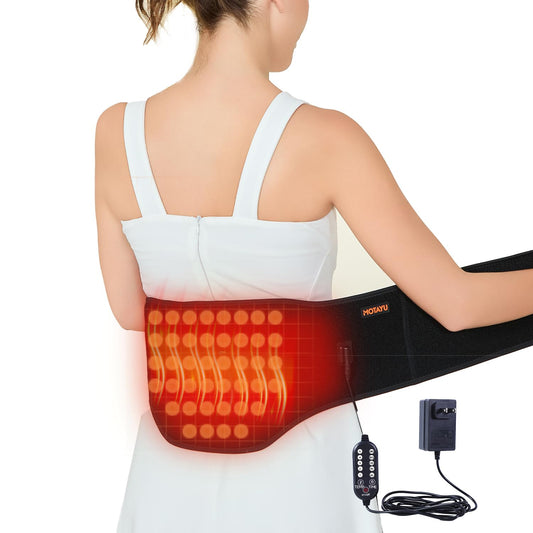 MOTAYU heating pad back-strap fit delivers targeted relief for the lower back