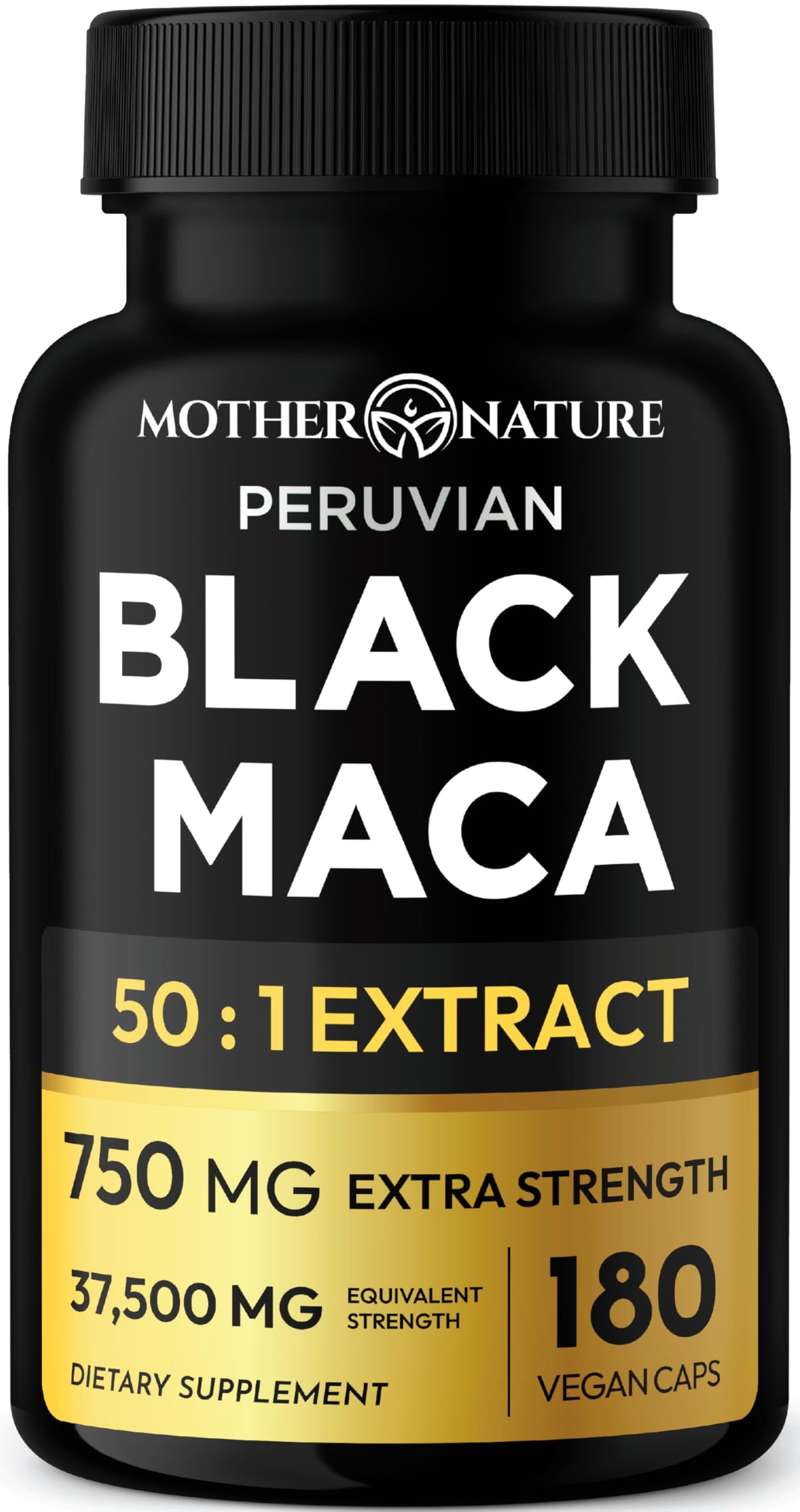 Mother Nature Organics Black Maca bottle-front for premium, high-potency energy support.