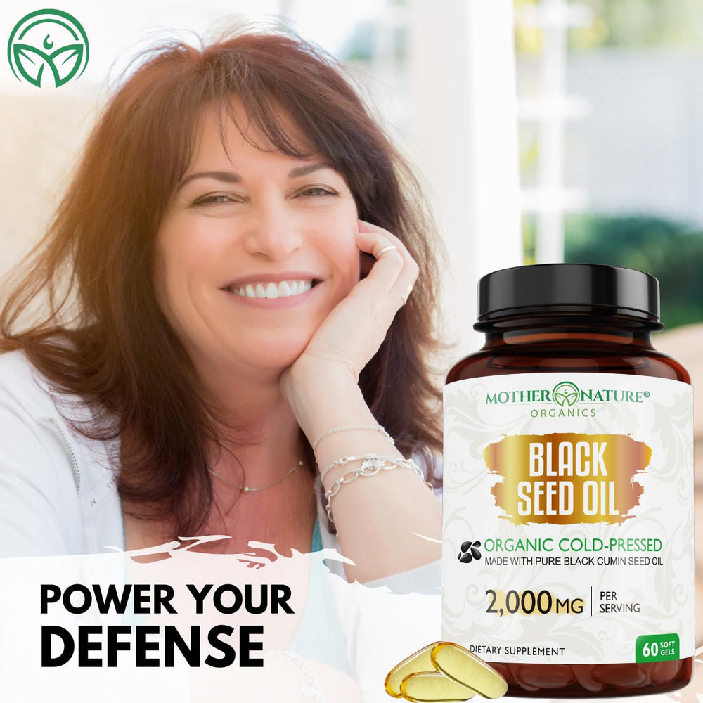 Omega 6 and 9 fatty acids illustrated on Mother Nature Organics bottle