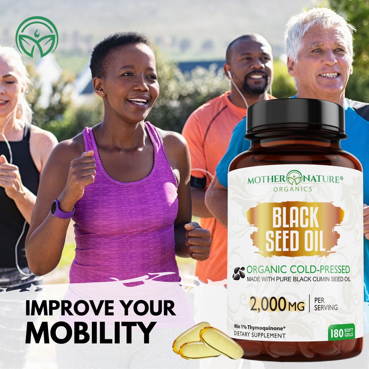 Two softgels serving illustrating 2000 mg daily wellness potential